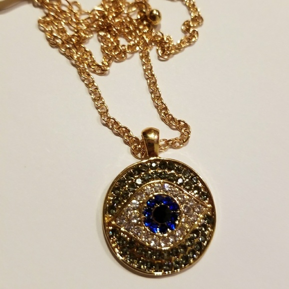Sparkling Crystal Evil Eye Pendant Necklace - Picture 2 of 2